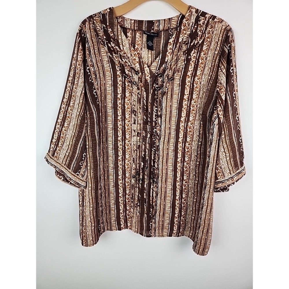 Maggie Barnes Animal Print Beaded 3/4 Sleeve Blouse Top Women Plus Size 3X